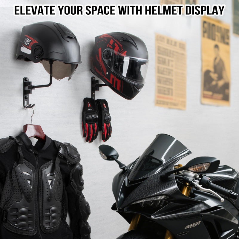 PUERSI Helmet Holder Wall Mount - 2 Pack 180Â° Rotation Helmet Hanger for Motorcycle Bike Racing Outerwear Sports Gear Display - Image 2
