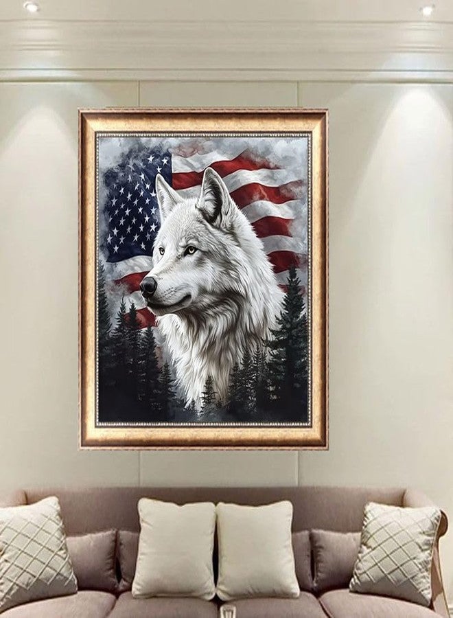 KTHOFCY 5D DIY Diamond Painting Kits for Adults, American Flag and Wolf Full Drill Embroidery Cross Stitch Crystal Rhinestone Paintings Pictures Arts Wall Decor Painting Dots Kits 11.8X11.8 inch - Image 2