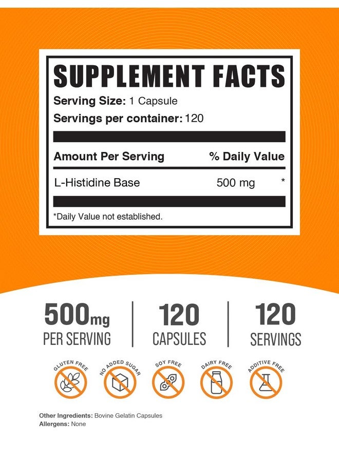 BulkSupplements كبسولات L-Histidine من BulkSupplements.com - كقاعدة L-Histidine، مكمل الهيستيدين - حمض أميني أساسي وخالي من الغلوتين، 1 كبسولة لكل حصة، 120 كبسولة (عبوة من 1) - Image 2