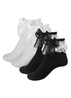 2 Pairs Women's Ruffle Socks, Lace Ruffle Socks, Cute Opaque Frilly Socks Stylish Princess Socks Dress Princess Socks Fashion Lace Ankle Socks