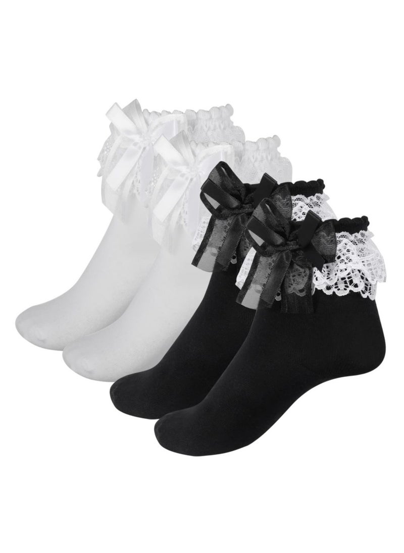 KASTWAVE - 2 Pairs Women's Ruffle Socks, Lace Ruffle Socks, Cute Opaque Frilly Socks Stylish Princess Socks Dress Princess Socks Fashion Lace Ankle Socks - Image 1