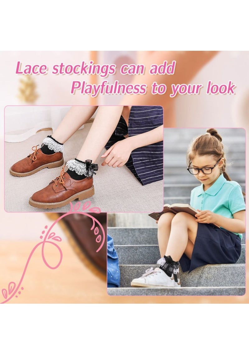 KASTWAVE - 2 Pairs Women's Ruffle Socks, Lace Ruffle Socks, Cute Opaque Frilly Socks Stylish Princess Socks Dress Princess Socks Fashion Lace Ankle Socks - Image 1