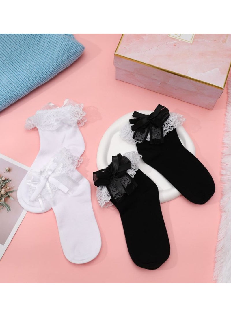 KASTWAVE - 2 Pairs Women's Ruffle Socks, Lace Ruffle Socks, Cute Opaque Frilly Socks Stylish Princess Socks Dress Princess Socks Fashion Lace Ankle Socks - Image 1