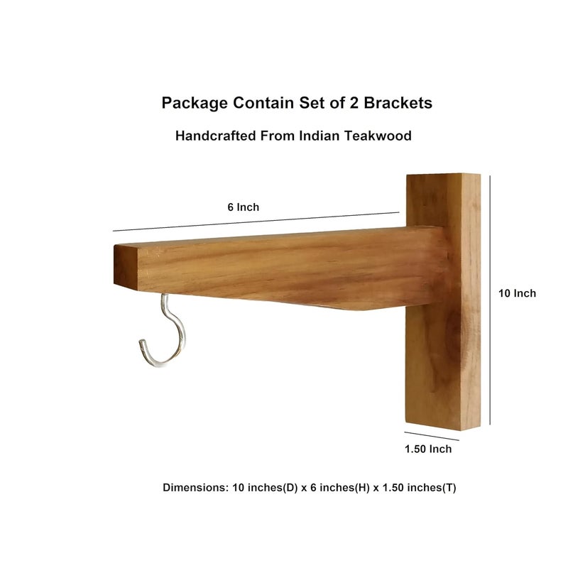 Wisekrafters Teakwood Make Shelf Bracket 2 Pcs Heavy Duty Wooden Brackets for Wall Shelves Triangle Wall Mounted Shelf Supports for Bookshelf Bench Table and Wooden Boards WB002 Pack of 2  - Image 2