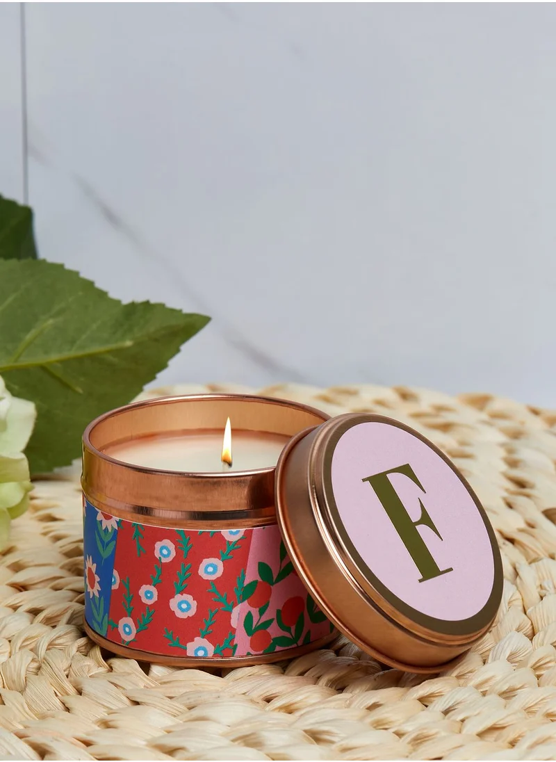 Flamingo Candles F Initial Floral Candle