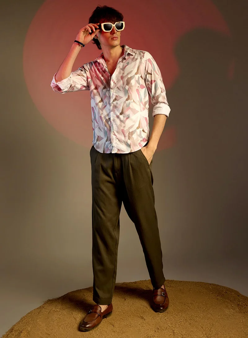 Campus Sutra Men's Nude Pink & Ivory White Petal Block Shirt