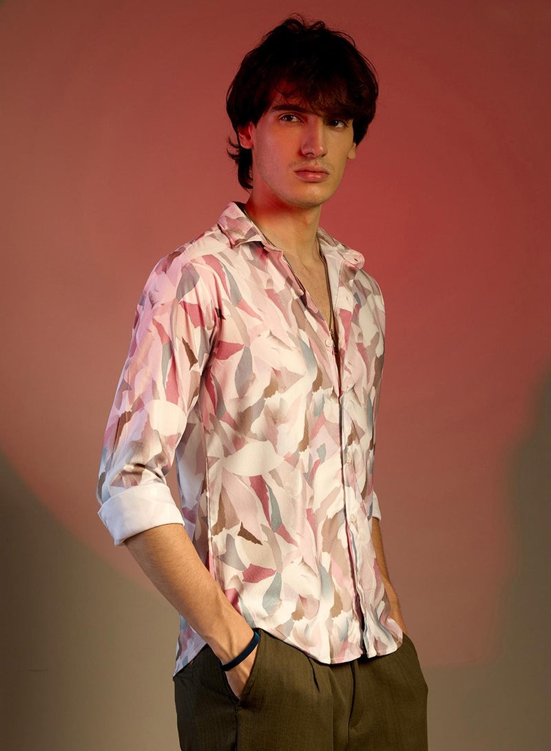 Campus Sutra Men's Nude Pink & Ivory White Petal Block Shirt - Image 3