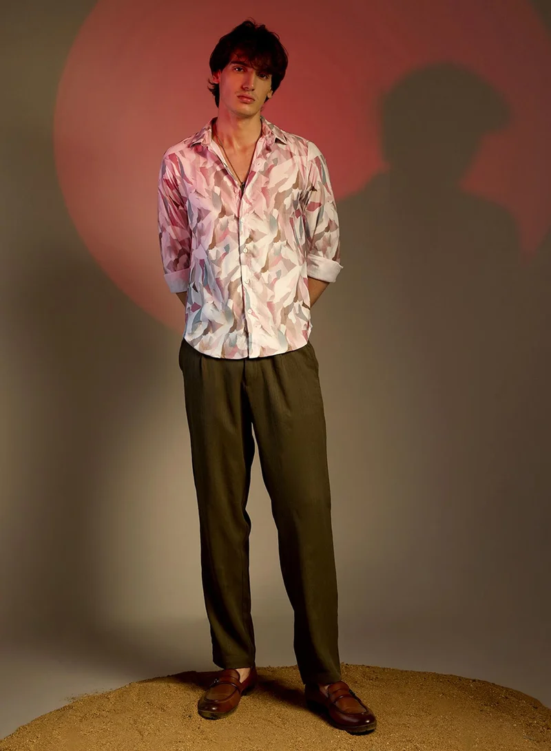 Campus Sutra Men's Nude Pink & Ivory White Petal Block Shirt