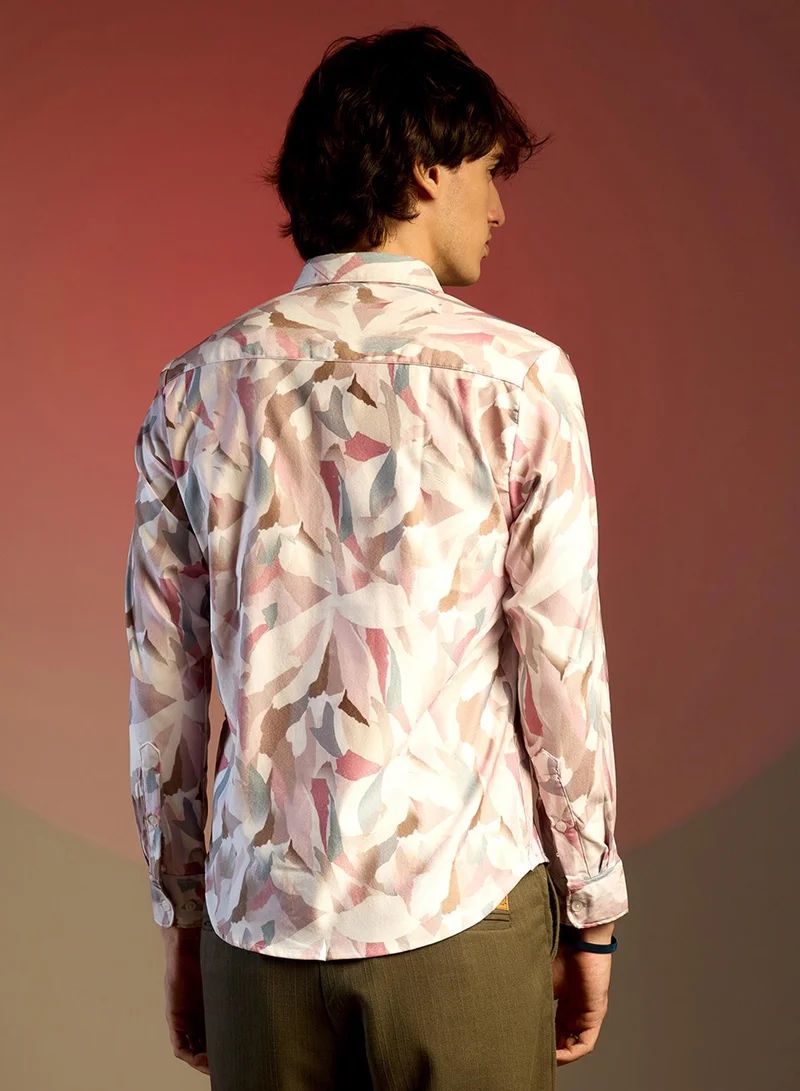 Campus Sutra Men's Nude Pink & Ivory White Petal Block Shirt