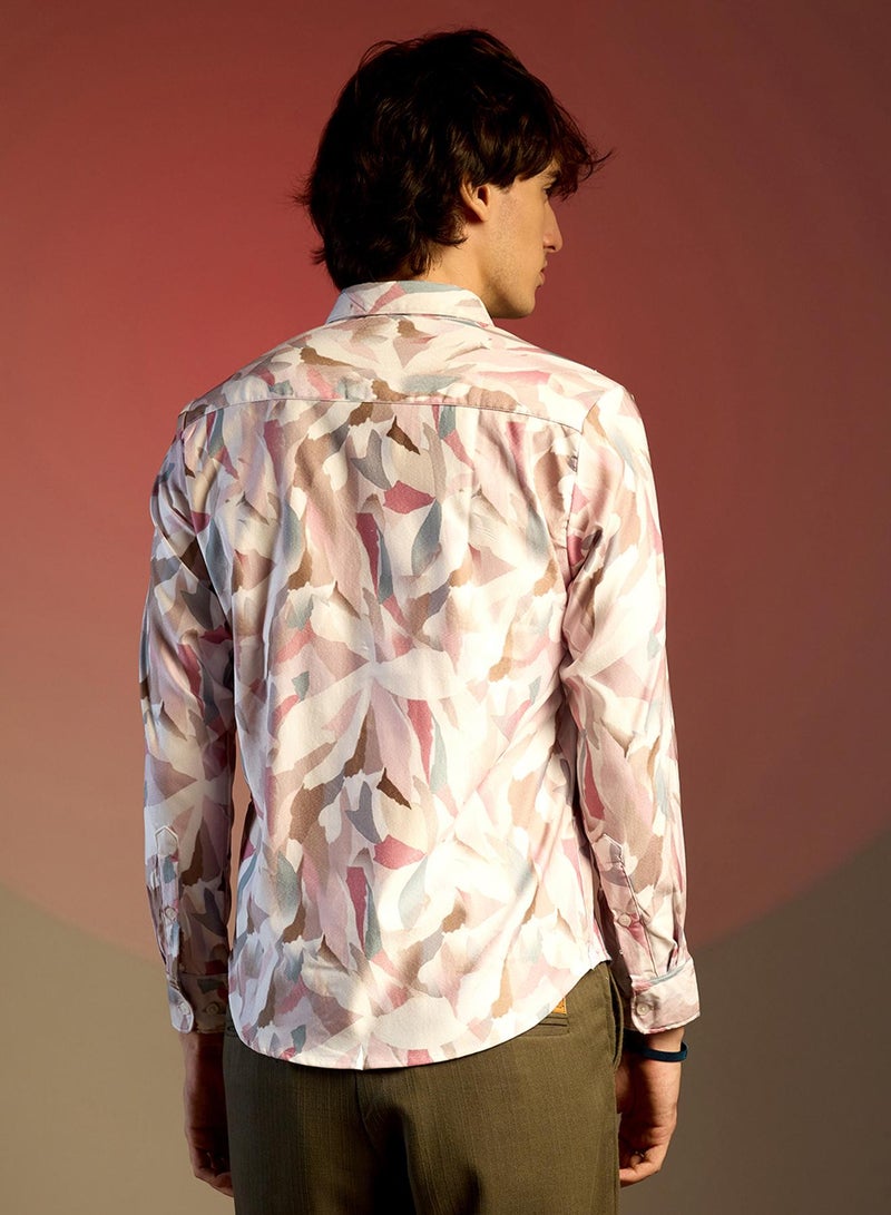 Campus Sutra Men's Nude Pink & Ivory White Petal Block Shirt - Image 5