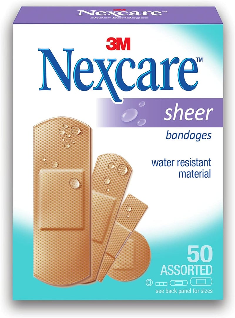Nexcare Sheer Bandages - Assorted Sizes, 50 Pack - Image 1