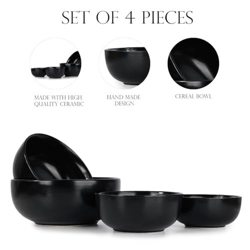 SEPARATE WAY Ceramic Serving Bowl, Mixing Bowl, Cereal Bowl, Soup Bowl, Hand Painted 4 Different Size Bowl. (1000ML, 750Ml, 500Ml, 300Ml) (Black) - Image 5
