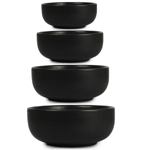 SEPARATE WAY Ceramic Serving Bowl, Mixing Bowl, Cereal Bowl, Soup Bowl, Hand Painted 4 Different Size Bowl. (1000ML, 750Ml, 500Ml, 300Ml) (Black) - Image 1