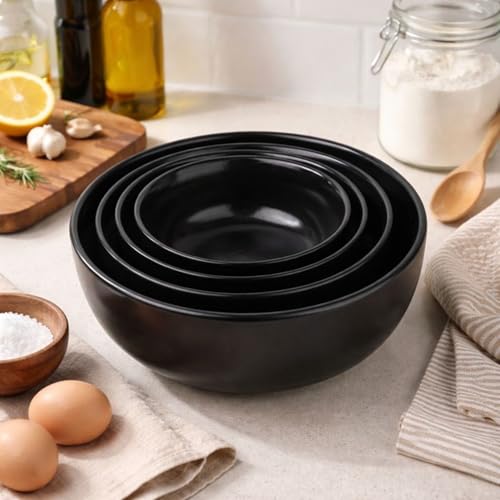 SEPARATE WAY Ceramic Serving Bowl, Mixing Bowl, Cereal Bowl, Soup Bowl, Hand Painted 4 Different Size Bowl. (1000ML, 750Ml, 500Ml, 300Ml) (Black) - Image 2