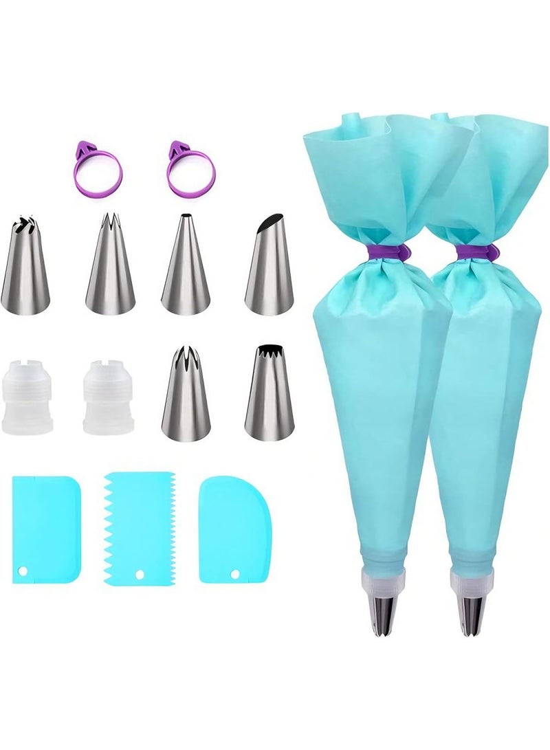INSIJAM 15-Piece Piping Bags and Tips Set Cake Decorating Tools with 2 Pastry Bags 6 Icing Tips 2 Couplers and 3 Cake Scrapers Baking Tools Set for Cake Cupcake and Cookie - Image 1