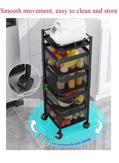 RollsTimi  5 layers Storage Rack Kitchen Rotating Vegetable Rack with Wheels  - Image 3