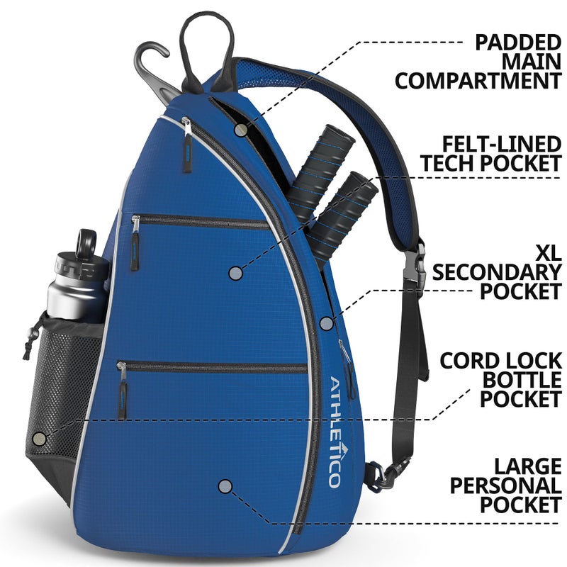 Athletico Sling Bag - Crossbody Backpack for Pickleball, Tennis, Racketball, and Travel for Men and Women (Blue) - Image 2