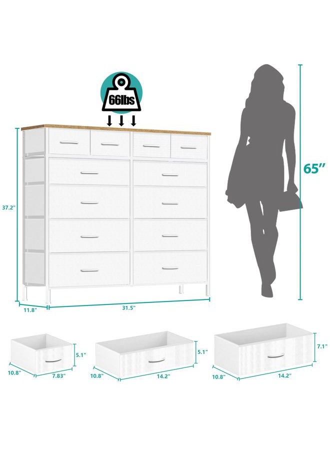 VASICAR Compact 12 Drawers Dresser for Bedroom, Fabric Storage Tower, Chest of Drawers with Retro Wood Top for Closet, Nursery, Living Room - Image 3