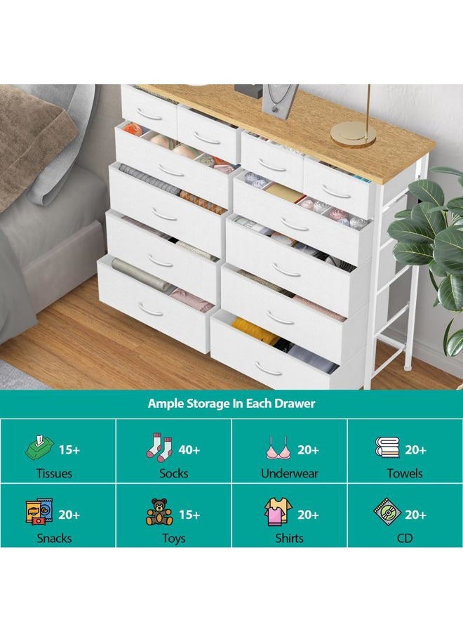 VASICAR Compact 12 Drawers Dresser for Bedroom, Fabric Storage Tower, Chest of Drawers with Retro Wood Top for Closet, Nursery, Living Room - Image 5