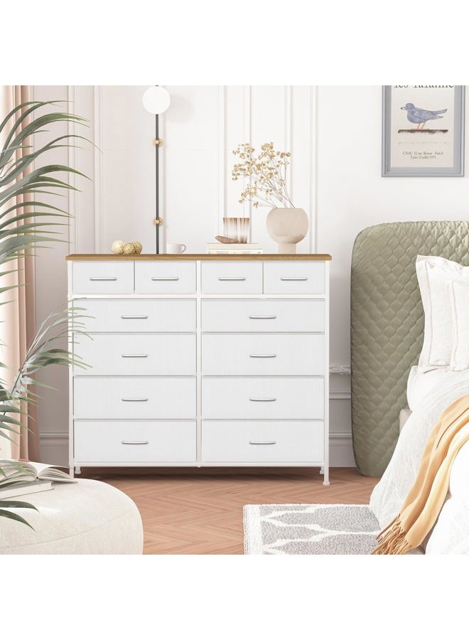 VASICAR Compact 12 Drawers Dresser for Bedroom, Fabric Storage Tower, Chest of Drawers with Retro Wood Top for Closet, Nursery, Living Room - Image 2