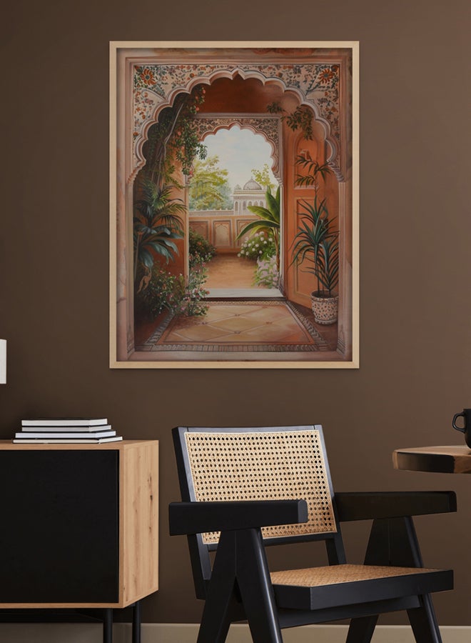 Art Decor Art Decor Mughal Painting of Indian Palace with Floral Courtyard Wall Art Modern Art Framed Fine Art Traditional Design for Living Room Bedroom Office Home Gifting  - Image 2