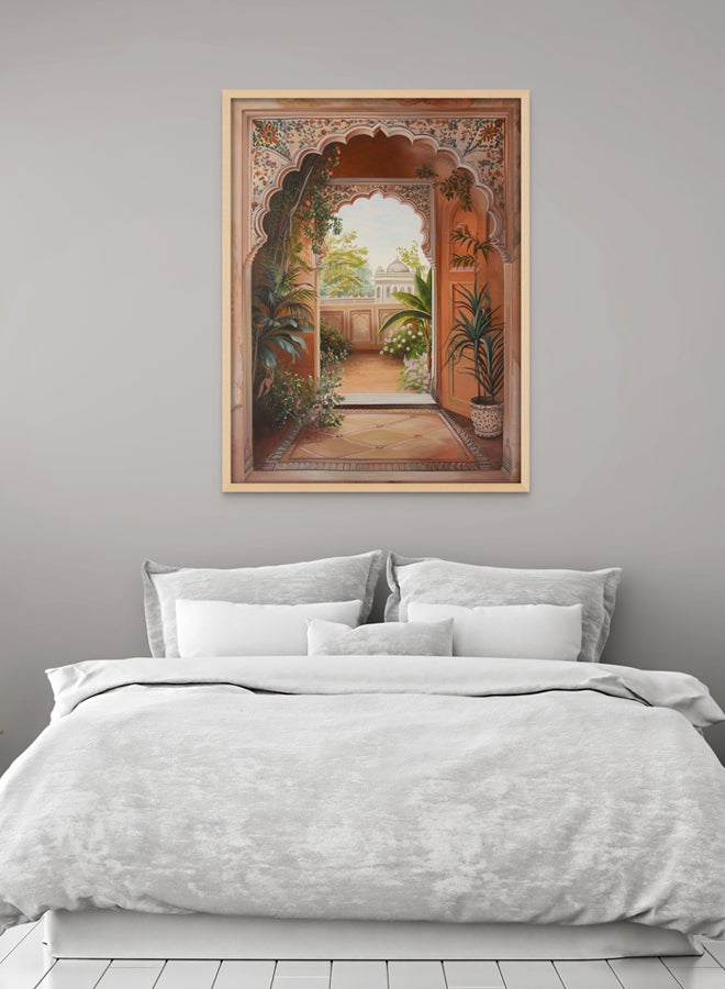 Art Decor Art Decor Mughal Painting of Indian Palace with Floral Courtyard Wall Art Modern Art Framed Fine Art Traditional Design for Living Room Bedroom Office Home Gifting  - Image 1
