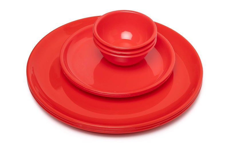 URMILA PLASTIC® Microwave Safe Unbreakable Round Dinner Set Big Plates Set of 3 Small Plates Set of 3&3 Pcs Katori, Made in India (red, Set of 9) - Image 1