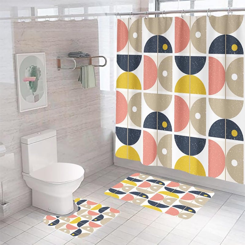 Kuber Industries Shower Curtain & Bathmat Set | Non-Slip Bath mats for Bathroom | Easy-Slide Curtains | Polyester Curtain or Bathmat for Bath D?cor | XTL359-3T | 3 Pcs Set | Multicolor - Image 1