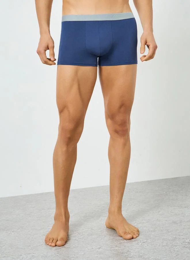 Men Navy Blue Solid Cotton Trunks
