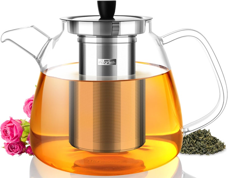 Aquach 42oz Glass Teapot with Stainless Steel Infuser Stovetop Dishwasher Safe Ideal for Loose Leaf Flowering Tea