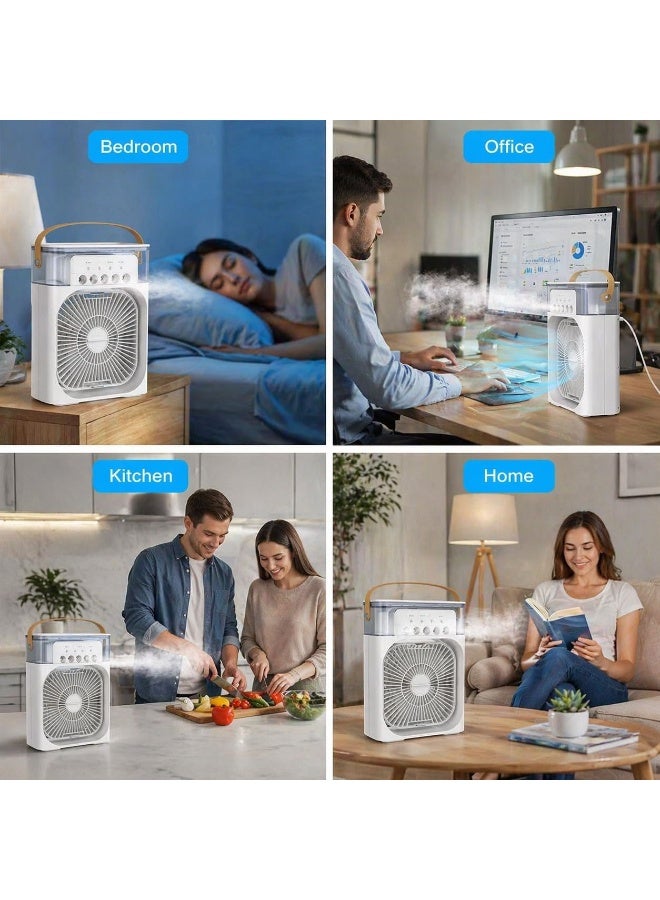 لاكوز مروحة تبريد هواء محمولة مع مرطب هواء، 3 سرعات تبريد توربو، إضاءة ليلية LED، تعمل بمنفذ USB، مبرد هواء شخصي للمنزل والمكتب والسفر، لون أبيض - Image 2