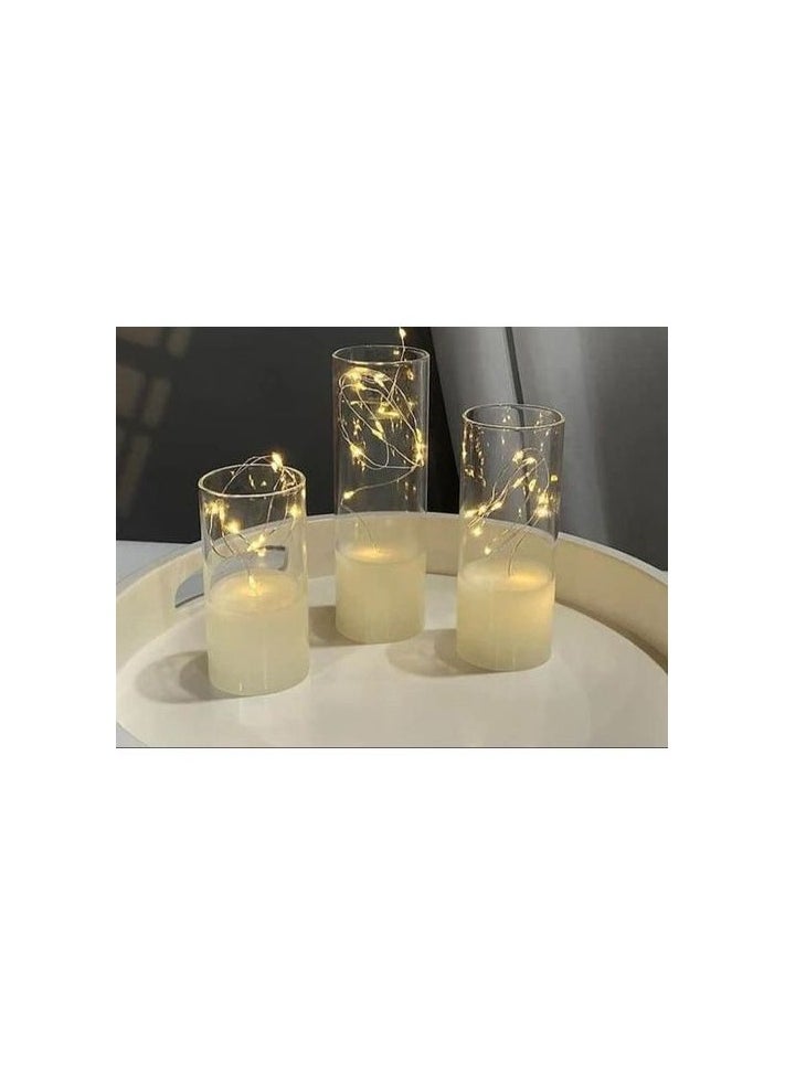 ماركة غير محددة مجموعة شموع زجاجية 3*1 LED 