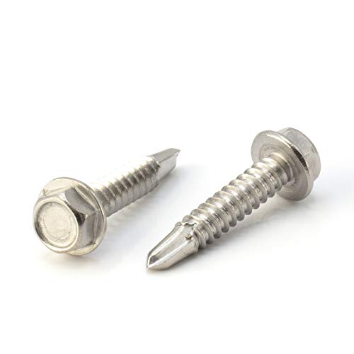 THE CIMPLE CO #14 Size, 1 1/4" Length (32mm) - Self Tapping/Drilling Screw - 410 Stainless Steel Screws - Long Wearing and Corrosion Hardy - Hex Washer Head - 100pcs - Image 1