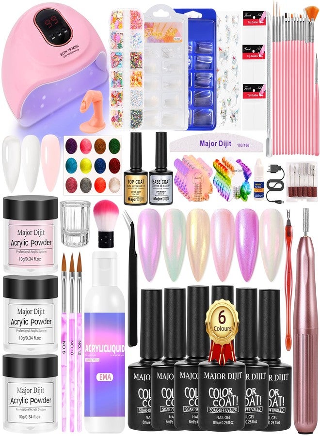 MAJOR DIJIT Acrylic Nail Kit Starter Set White Pink Clear Acrylic Powder 6 Colors Gel Polish Nail Drill U V Light with Everything for Beginners Full Supplies Decorations Salon Tools Gift Set (Seasons Color-B1) - Image 1
