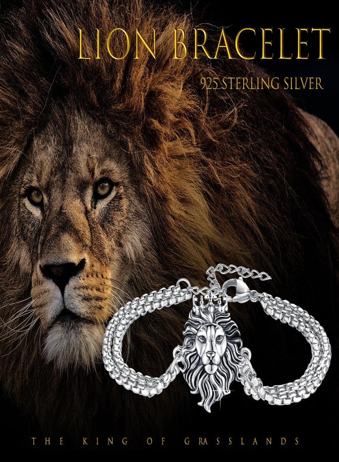 Cuoka Lion Bracelets 925 Sterling Silver Punk Rock Gothic Punk Norse Vintage Viking Oxidized Lion Head Bracelet Norse Viking Wristband Heavy Jewelery for Women Men Girlfriend Mom (Round) - Image 3
