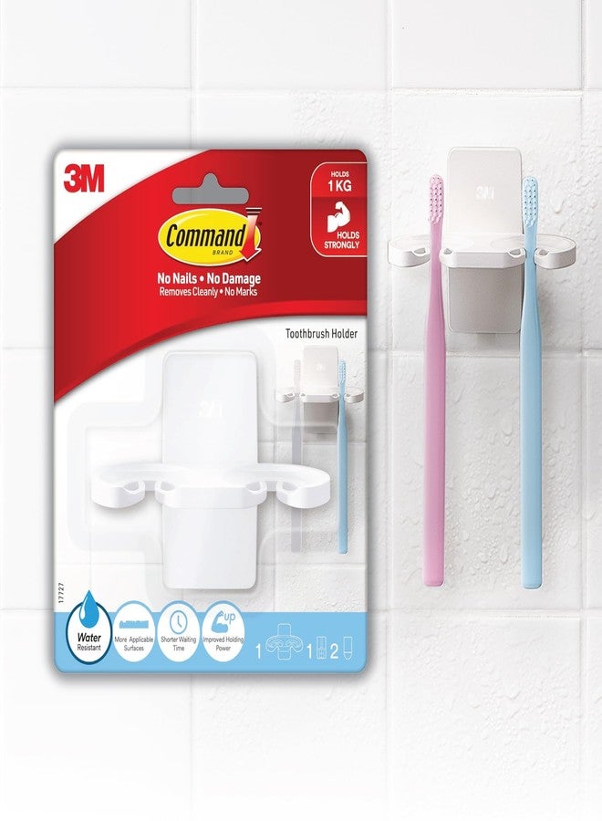 Command 3M Command Toothbrush Wall Hook, Drill- Free, Paint Damage Free, Heavy Duty, Holds up to 1 kg, Great for Bathroom Wall, Suitable for Toothbrush, Make up Tools - Image 1