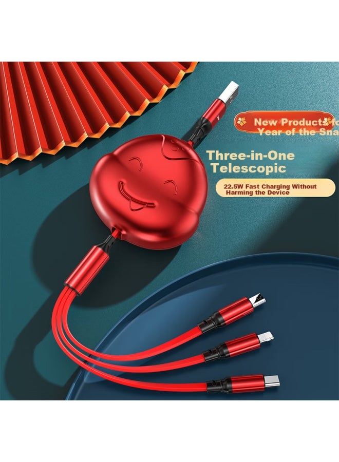 Newmine Cute Snake 3-in-1 Charging Cable With 22.5w Fast Charger, One-to-three Phone Car Charger - Image 1