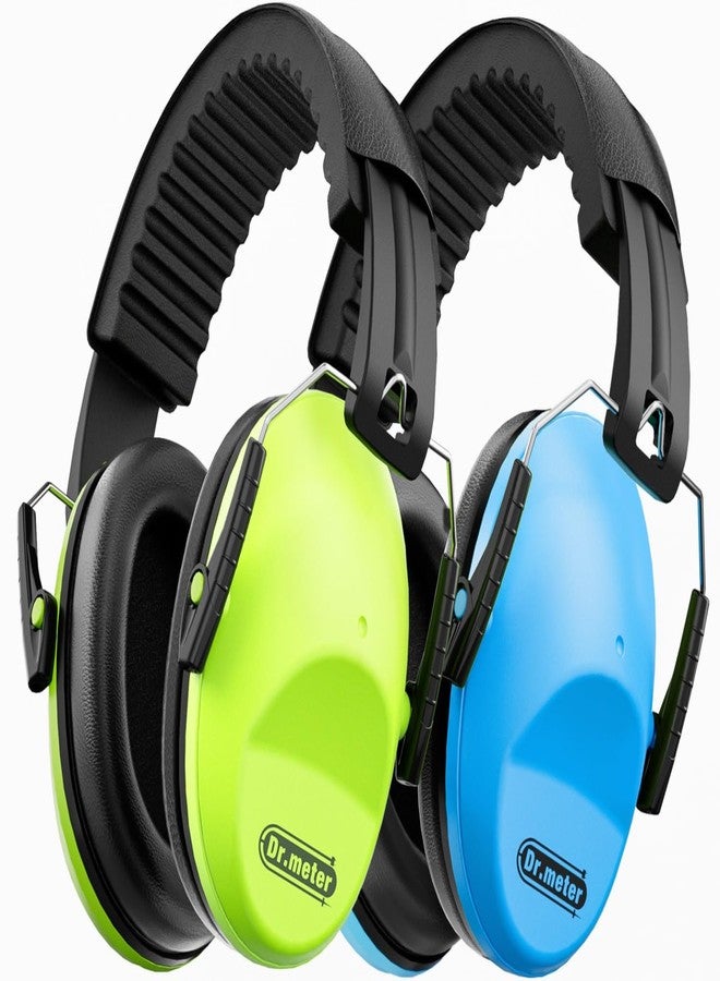 Dr.meter Ear Muffs for Noise Reduction EM100 27NRR Noise Cancelling Headphones for Kids with Adjustable Headband - 2 Packs Kids Ear Protection for Mowing, Studying and Sleeping, Green & Blue - Image 1
