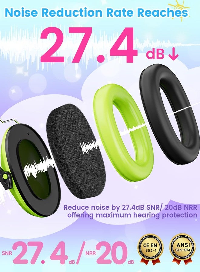 Dr.meter Ear Muffs for Noise Reduction EM100 27NRR Noise Cancelling Headphones for Kids with Adjustable Headband - 2 Packs Kids Ear Protection for Mowing, Studying and Sleeping, Green & Blue - Image 4