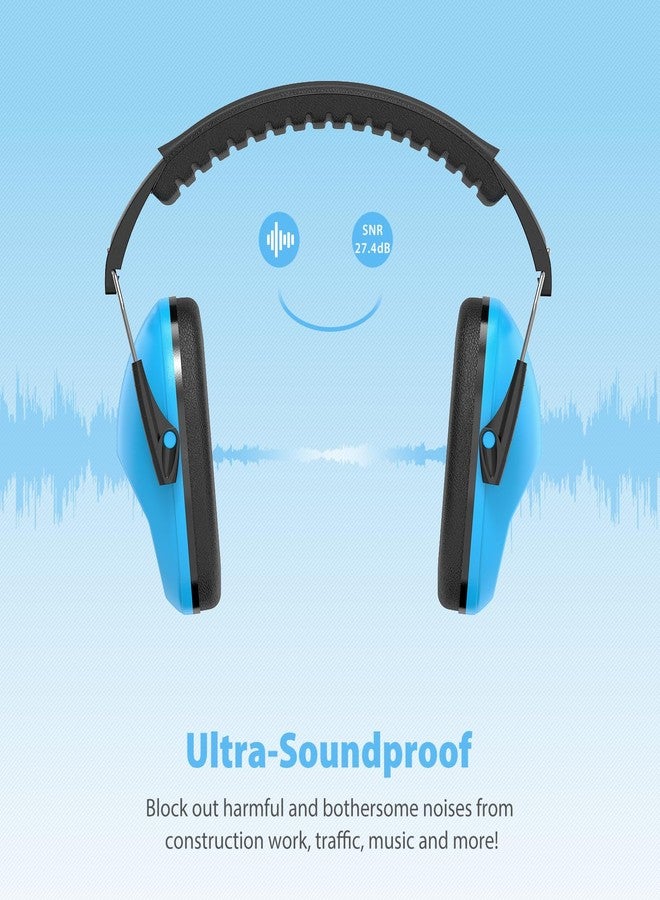 Dr.meter Ear Muffs for Noise Reduction EM100 27NRR Noise Cancelling Headphones for Kids with Adjustable Headband - 2 Packs Kids Ear Protection for Mowing, Studying and Sleeping, Green & Blue - Image 5