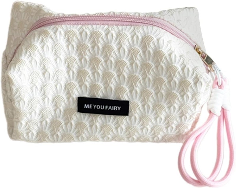 Beige Floral Makeup Bag Large Capacity Travel Cosmetic Organizer Toiletry Case Women Girls - Image 1