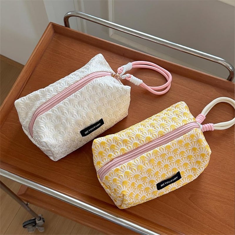 Beige Floral Makeup Bag Large Capacity Travel Cosmetic Organizer Toiletry Case Women Girls - Image 5
