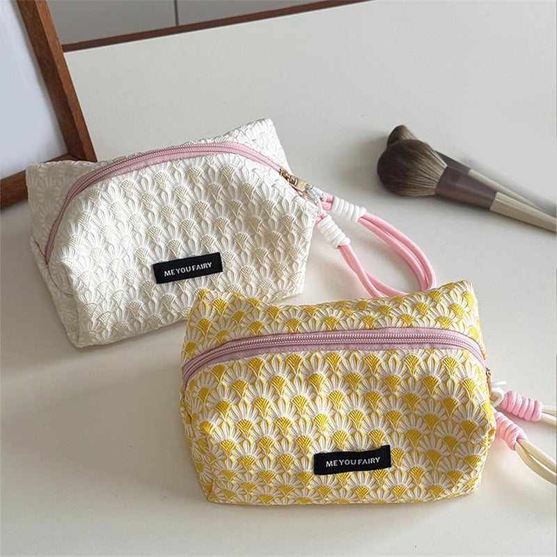 Beige Floral Makeup Bag Large Capacity Travel Cosmetic Organizer Toiletry Case Women Girls - Image 3