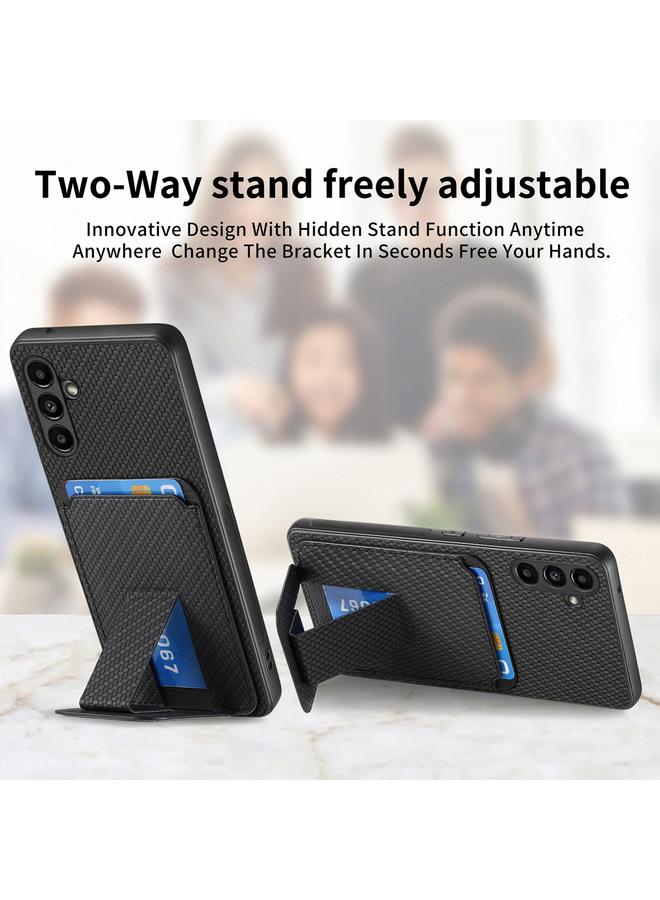 erorex Case For Samsung Galaxy A71 5G Carbon Fiber Card Bag Fold Stand Phone Case - Image 2