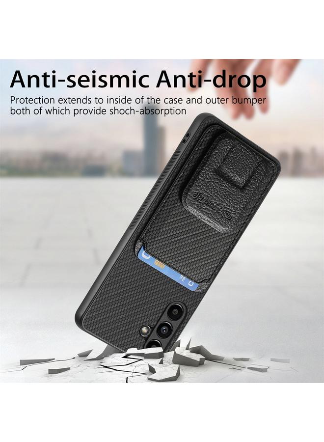 erorex Case For Samsung Galaxy A71 5G Carbon Fiber Card Bag Fold Stand Phone Case - Image 4