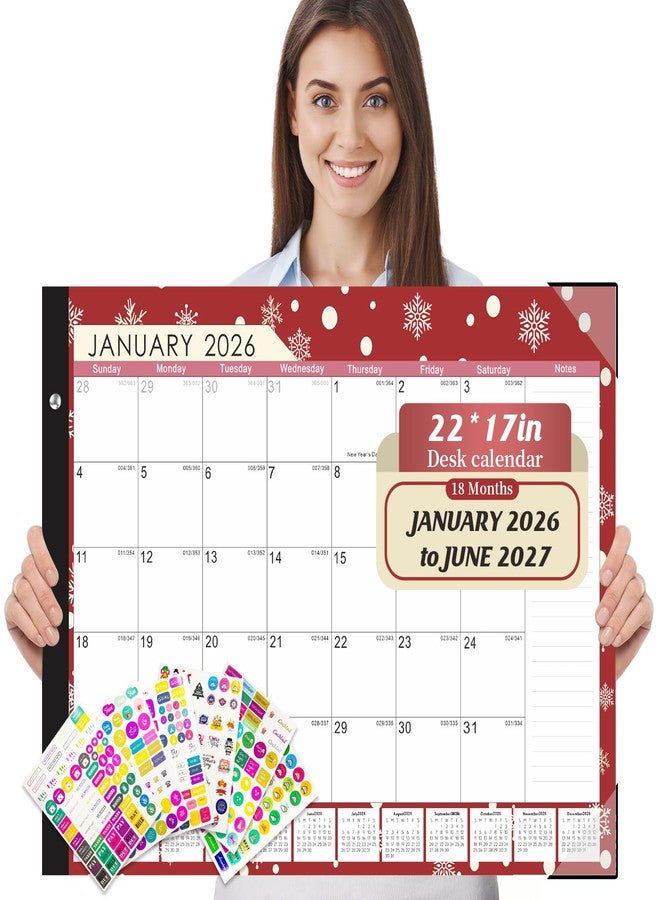 Gannyfer Desk Calendar 2026, 18-Month Large Desk Calendar, Use from January 2026 to June 2027, 22" x 17" Desktop Pad Calendar, Perfect for Your Home, School, or Office (6 Stickers Included) - Image 1