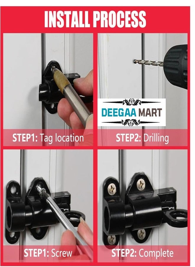 DEEGAA MART DEEGAAMART Self-Closing Spring Bolt Latch Black - Automatic Door Latch Lock for Gate, Window & Cabinet, Aluminum Alloy Safety Barrel Slide Lock with Screws (1 Pack) - Image 2