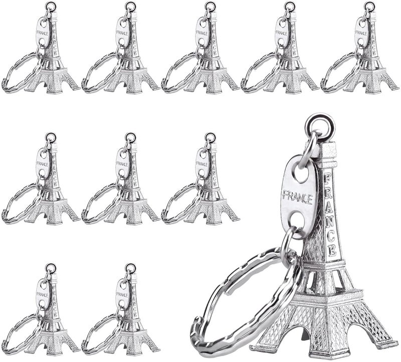 12 Pieces Eiffel Tower Keyring Retro Adornment French Souvenirs Keychains (Silver) - Image 1
