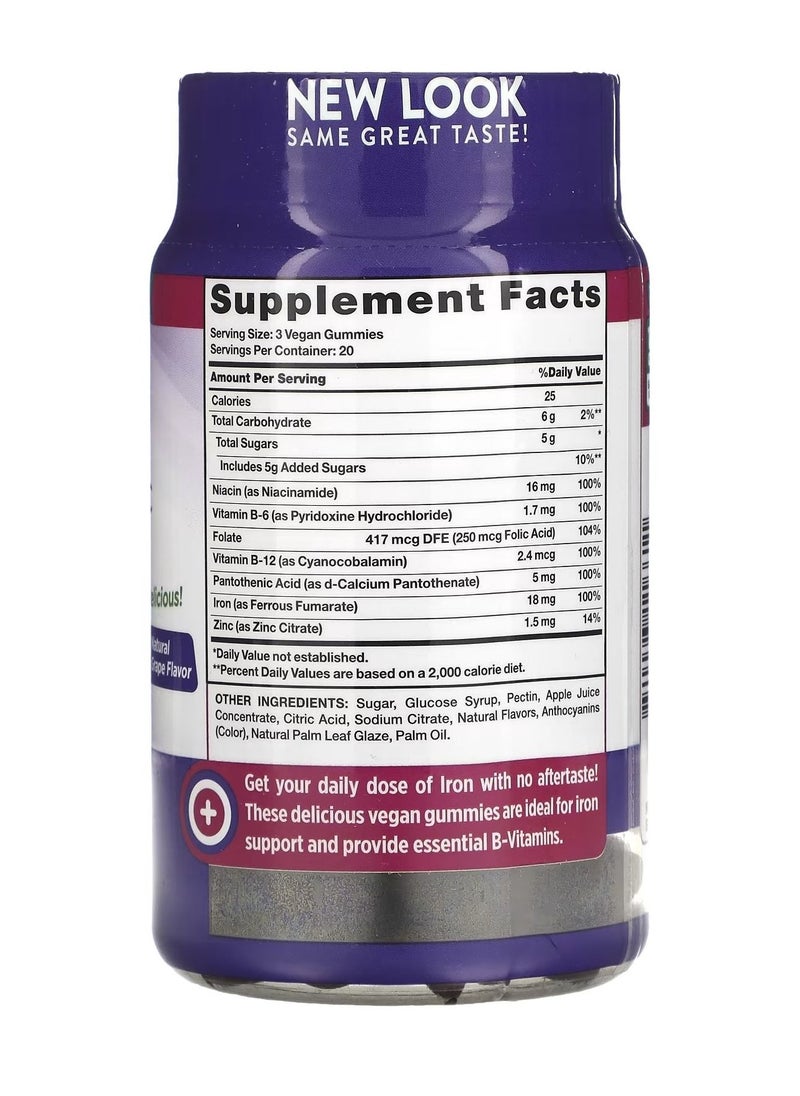 Essential Iron + B-Vitamins Zinc Natural Grape 60 Vegan Gummies