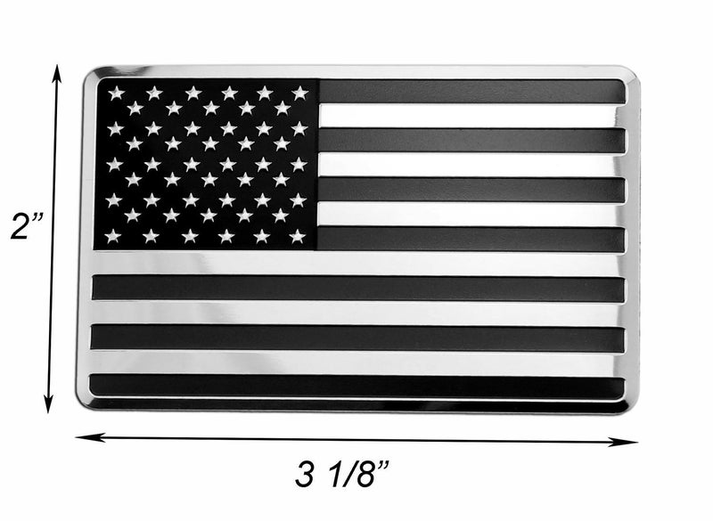 LFPartS USA Embossed Stainless Steel Metal Flag for Cars Trucks (3.12" x 2", Black & Chrome Set Left & Right) - Image 2